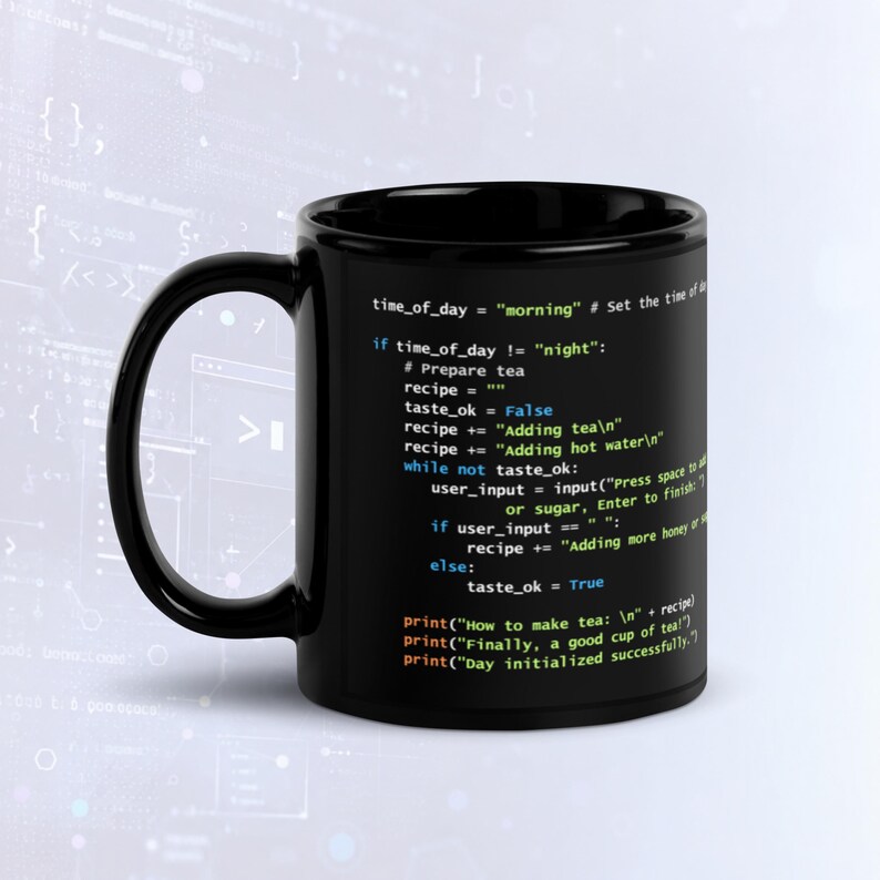 Python Tea Preparation Code Dark Mode Mug, Funny Programmer Mug image 1