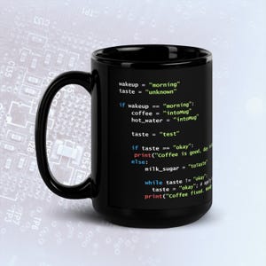 Taza con código de preparación de café en Python, modo oscuro, divertida taza para programadores imagen 4