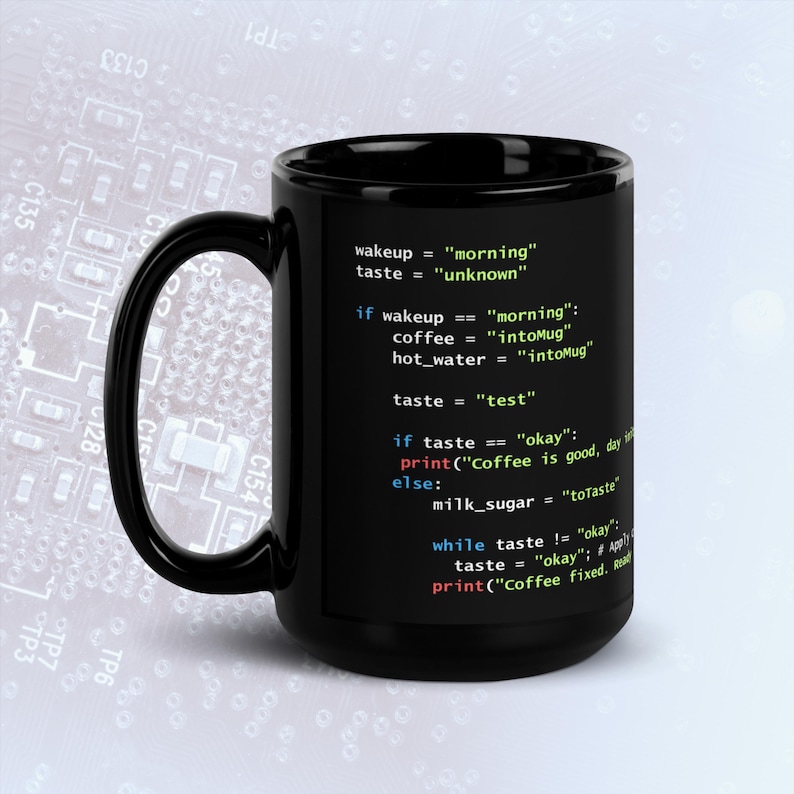 Taza con código de preparación de café en Python, modo oscuro, divertida taza para programadores imagen 4
