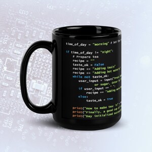 Python Tea Preparation Code Dark Mode Mug, Funny Programmer Mug afbeelding 4