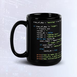 Python Tea Preparation Code Dark Mode Mug, Funny Programmer Mug image 4