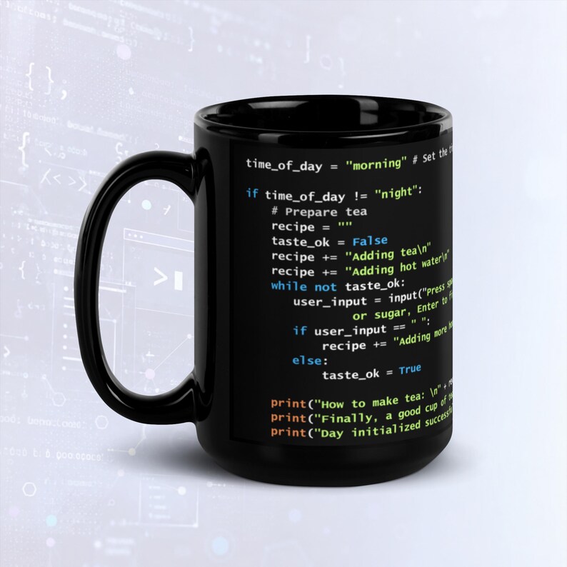 Python Tea Preparation Code Dark Mode Mug, Funny Programmer Mug image 4