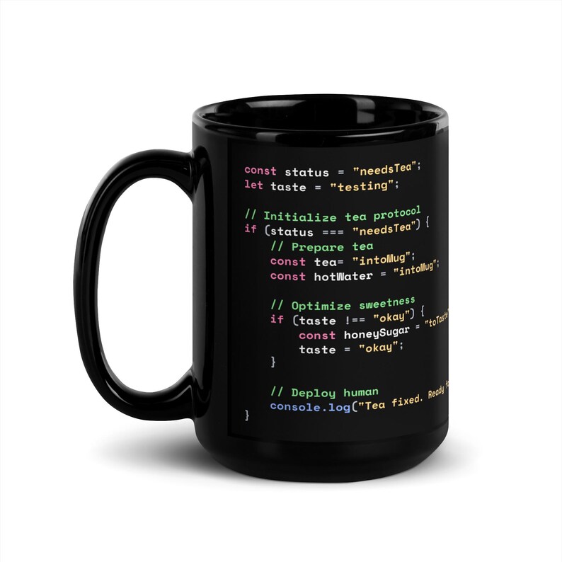 Java Script Tea Preparation Code Dark Mode Mug