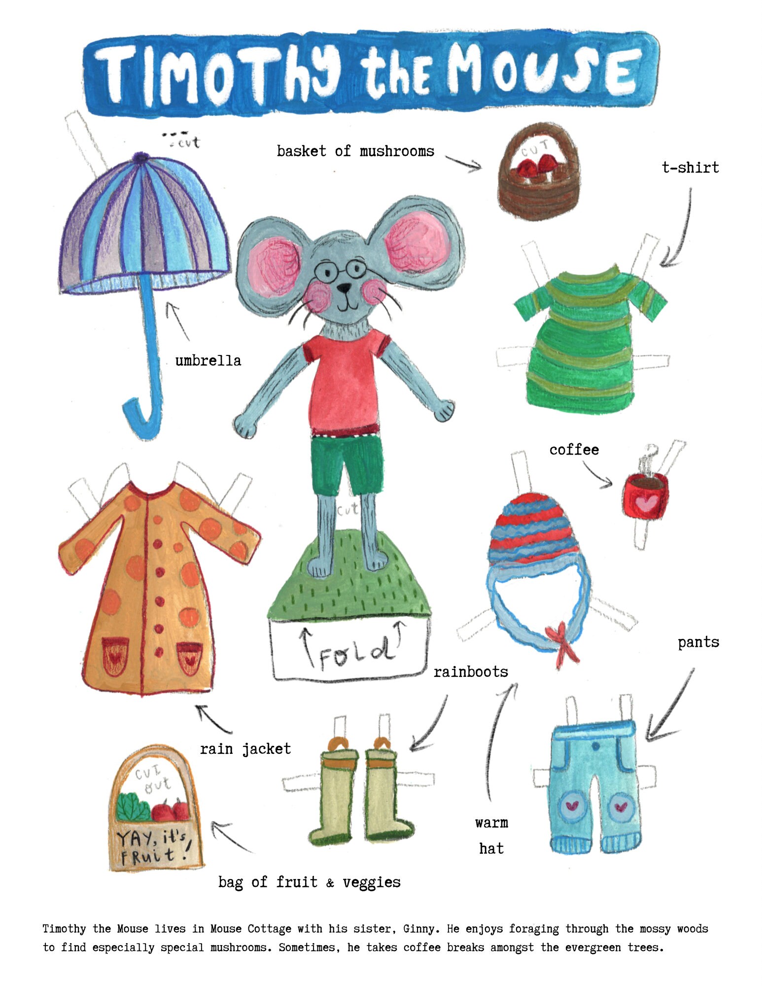 Printable Paper Dolls - Hand-painted - Timothy the Mouse - Etsy
