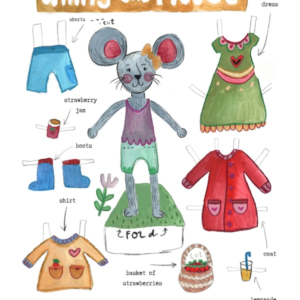 Printable Paper Dolls - Hand-Painted - Ginny the Mouse