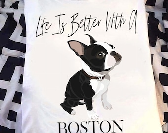 T-shirt Boston Terrier : cadeau pour amoureux des chiens, t-shirt en coton doux