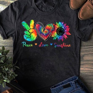 Peace Love Sunshine Sunflower Hippie Tie Dye T-Shirt - Hippie Shirt, Hippie Soul Shirt, Peace Shirt, Hippie