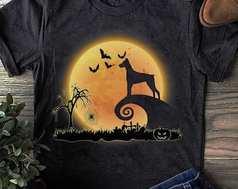 Doberman Halloween T-Shirt: Funny Dog & Moon Costume