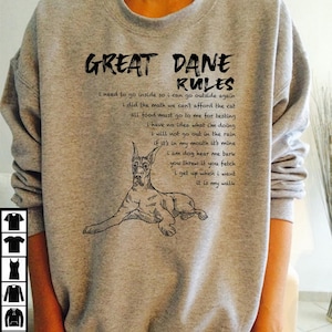 Funny Great Dane Dog Rules Hand Drawn Art Black T-Shirt - Gift for Dog Lovers - Funny Dog - Great Dane Lovers - Mother&#39;s Day