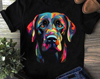 Colorful Labrador Retriever Dog Face T-Shirt: Funny Lab Lover Gift