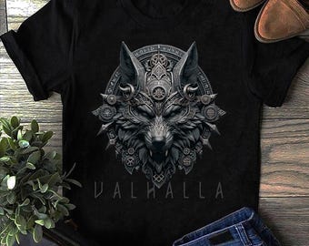Viking Wolf Valhalla T-Shirt: Norse Warrior Odin Axe Shirt