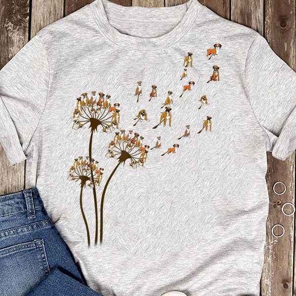 Boxer Dog Dandelion Flower Funny Animal Lover Tees Men Women T-Shirt - Gift for Dog Lovers - Funny Dog - Pet Tee - Mother's Day