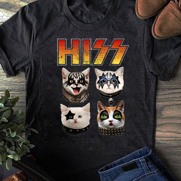 Funny Cat Hiss Rock and Roll For Cat Lover, Cat Dad, Cat mom T-Shirt - Cat Lover Gift, Funny Cat Shirt, Summer Shirt, Cool Cat, Cat Shirt