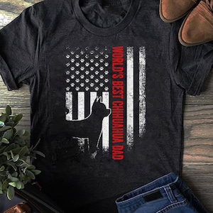 Vintage American Flag World's Best Chihuahua Dad Silhouette T-Shirt - Gift for Dog Lovers - Funny Dog - Chihuahua Lovers - Mother's Day