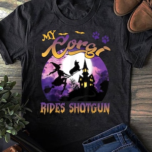 My Corgi Rides Shotgun Cool Halloween Protector Witch Dog T-Shirt - Gift for Dog Lovers - Funny Dog - Corgi Lovers - Mother's Day