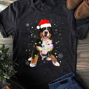 Maglietta con luci di Natale e cane da montagna bernese: maglietta coordinata per la famiglia