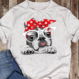 Cute French Bulldog in a headband & with glasses T-Shirt - Gift for Dog Lovers - Funny Dog - French Bulldog Lover - Mother&#39;s Day