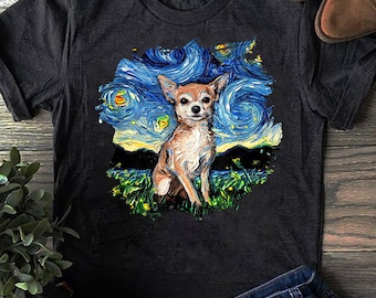 Chihuahua Starry Night Art T-Shirt - Dog Lover Gift