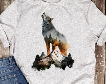 Camiseta de lobo aullando en las montañas - Arte de animales de la naturaleza