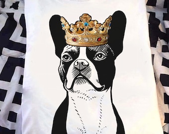 T-shirt pour chien Boston Terrier : t-shirt graphique couronne drôle