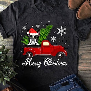 Boston Terrier Dog Riding Red Truck Merry Christmas Pajama Sweatshirt  - Boston Terrier Lovers,  Gift for Dog Lovers, Funny Boston Terrier
