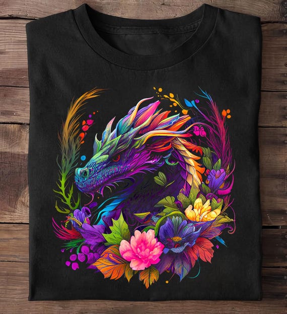 Watercolor Dragon T-Shirt: Colorful Floral Fantasy Art
