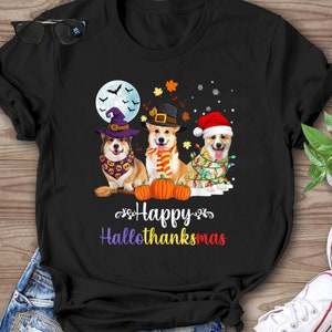 Corgi Dog Halloween Merry Christmas Happy Hallothanksmas T-Shirt - Gift for Dog Lovers - Funny Dog - Corgi Lovers - Mother's Day