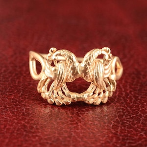 Brass Double Peacock Ring: Handmade Bird Jewelry