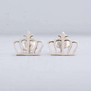 925 Sterling Silver Crown Stud Earring, Crown Push Lock Stud, Silver Studs, Queen Crown Earrings