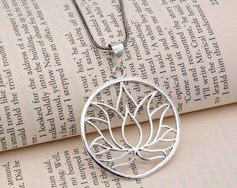 Lotus Flower Pendant Necklace, Silver Lotus Charm, Spiritual Yoga Jewelry, Minimalist Floral Pendant, Meditation Necklace