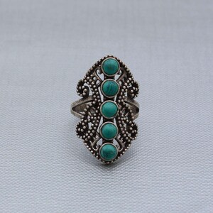 Boho Turquoise Statement Ring:  Sterling Silver Filigree