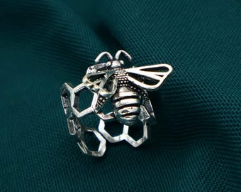 Silver Honeycomb Bee Ring, Honeycomb Ring, Silver Honeycomb, Bee Ring