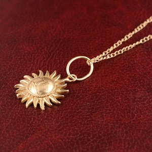 Gold Plated Sun Face Pendant Necklace - Handmade Brass Jewelry