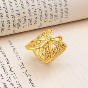 Gold Plated Butterfly Ring: Adjustable Brass Band