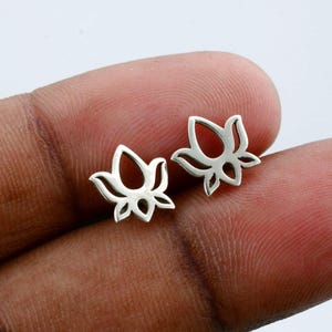 Lotus Sterling Silver Stud Earrings | Dainty Minimalist Everyday Earrings | 925 Silver Earring Gift for Her. TheUniqueGiftArt!
