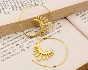 Rosemary Hoop Earrings, Gold Leaf Hoop Earrings, Twig Branch Earrings, Nature Plant Leaf Earrings, Woodland Earrings | TheUniqueGiftArt!