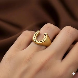 Anillo de herradura, anillo de la suerte en tono dorado, anillo de sello abierto, anillo minimalista, joyería de la buena suerte