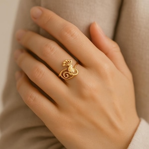Gold Pfau Ring, tanzender Pfau, Statement Ring, Boho Ring, handgemachte Pfau Ring für Frauen, Messing Pfau Vogel Geschenk, Wald Schönheit Ring.
