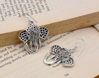 Vintage Elephant Head Earrings  Sterling 925 Silver Elephant Head of Lord Ganesh Earrings