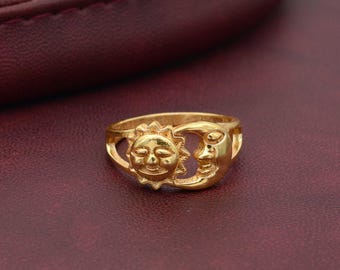 Sun Moon Face Smile Ring - Celestial Sun and Moon Ring – Boho Spiritual Silver Jewelry