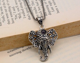Elephant Necklace, Boho Elephant Pendant, Vintage Silver Elephant Jewelry, Animal Lover Gift, Gift for Her, Festival Necklace