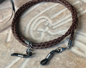 Cordón para gafas de cuero de vaca trenzado - Cadena para gafas de 3 mm