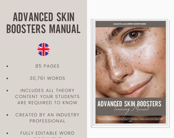 Advanced Skin Boosters Mesotherapy Digital Editable Training Manual Guide | Beauty Training Resources | Skin Boosters Manual for Academies