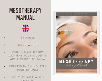 Mesotherapy Digital Editable Training Manual Guide UK | Beauty Training Resources | Mesotherapy Manual for Training Academies
