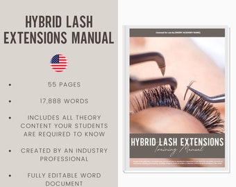 Hybrid Lash Extensions Digital Editable Training Manual Guide USA | Beauty Training Resources | Lash Extension Manual for Training Academies