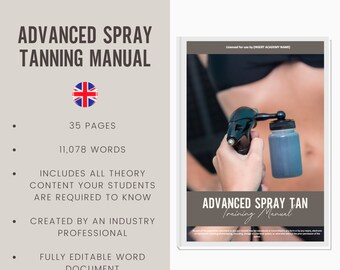 Advanced Spray Tan, 3D & 4D Digital Editable Training Manual Guide | Beauty Training Resources | Spray Tan Manual for Academies