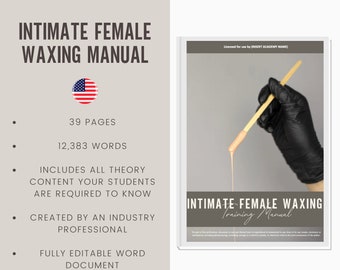 Intimate Female Waxing Digital Editable Training Manual Guide USA | Beauty Training Resources | Manual for Training Academies