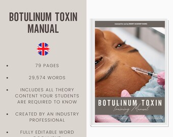 Botulinum Toxin Digital Editable Training Manual Guide UK | Aesthetic Training Resources | Botulinum Toxin Manual for UK Academies