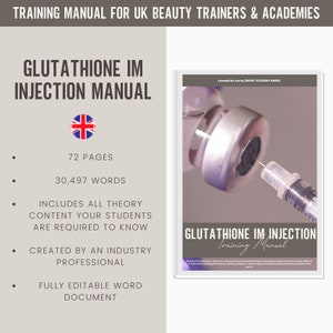 Glutathione Injection Digital Editable Training Manual Guide UK | Beauty Training Resources | Glutathione Manual for Training Academies
