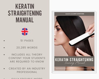 Keratin Straightening Digital Editable Training Manual Guide UK | Relaxing and Chemical Straightening Manual for Training Academies